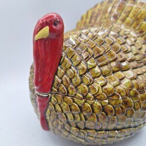 Turkey Thanksgiving Candy Dish Lid Gobble Ceramic Feathers Fan‎ Tail Vintage